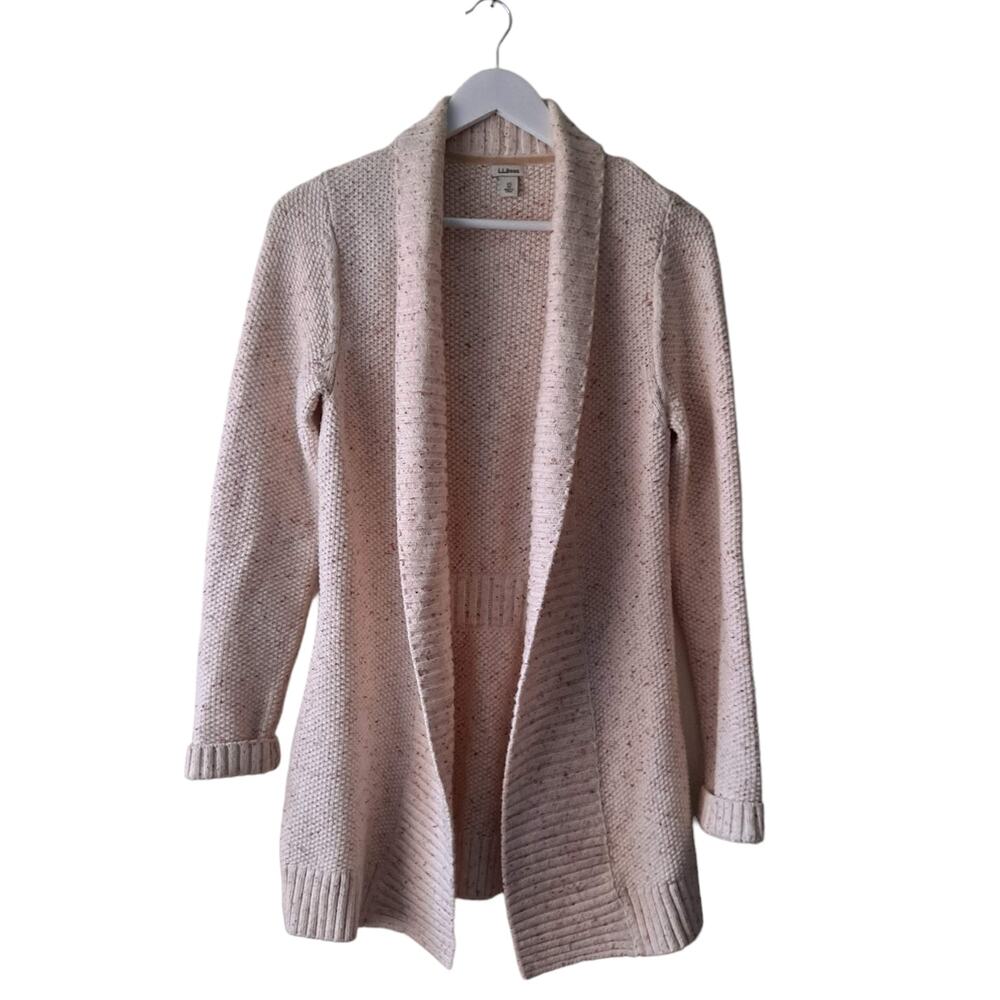 L.L. Bean Oatmeal Color Speckled Chunky Longline Open Cardigan Collar - Size XS